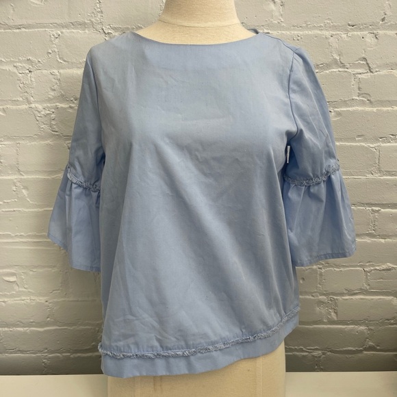 BLUE PUFFER SLEEVE BLOUSE SIZE 4 - Picture 1 of 6